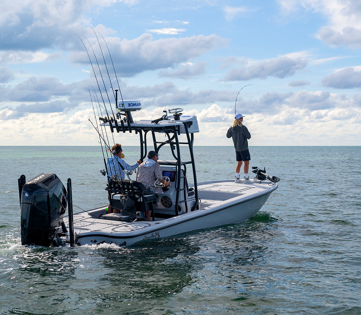 Fishing from bow of boat